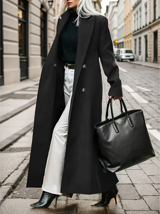 Women's elegant coat - Long formal and professional outerwear, machine-washable winter coat, featuring a three-dimensional H-shaped silhouette, suitable for office, party and daily wear.